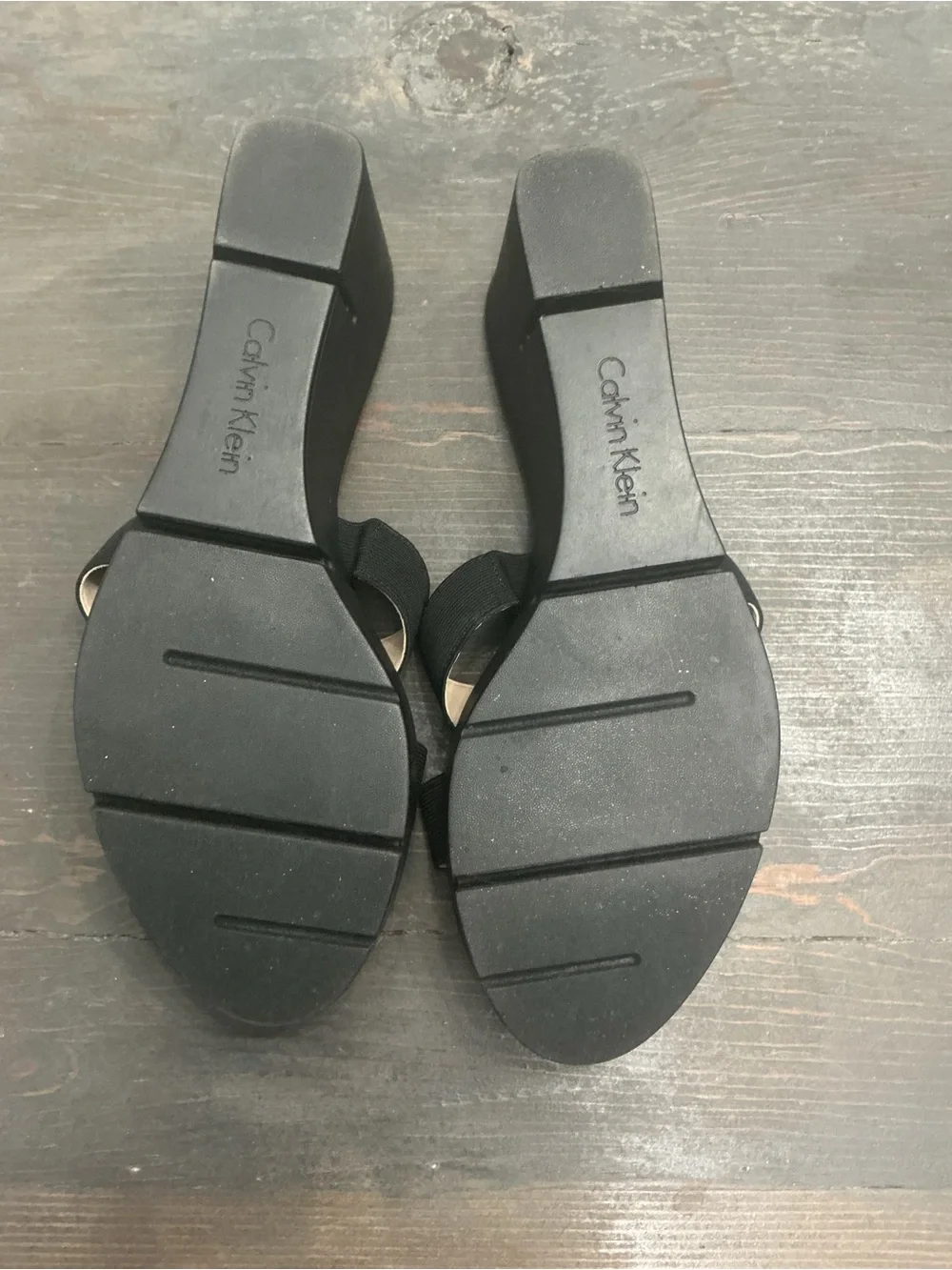 Calvin Klein Ying Black Stretchy Strap Platform Wedge Sandals Size 8.5